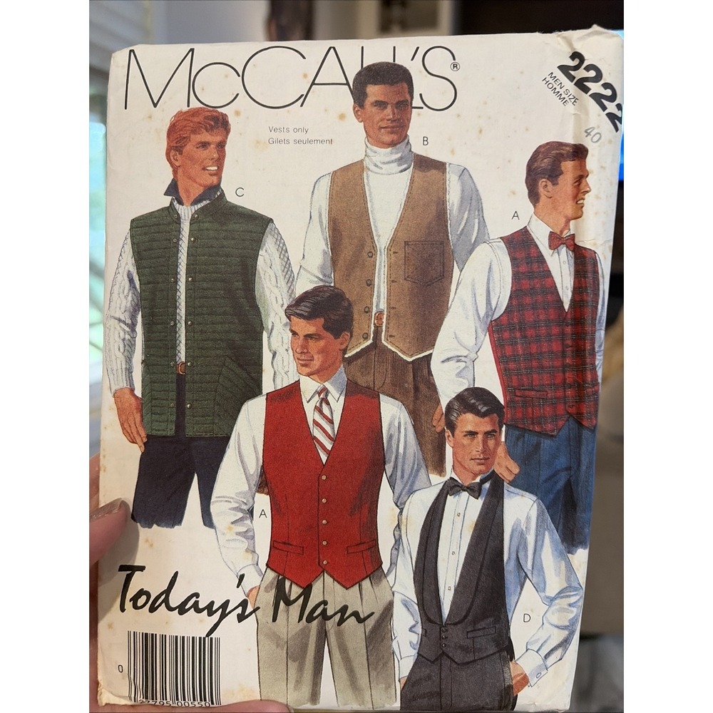 McCalls 2222 Mens Vests Sewing Pattern Size 40 Vintage 1985 Uncut Tuxedo Quilted